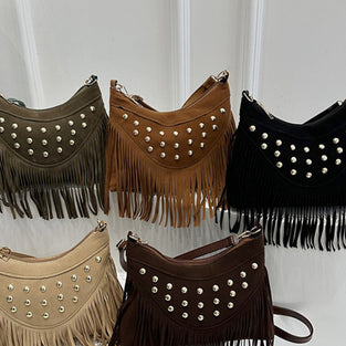 Fringe Studded Shoulder Bag