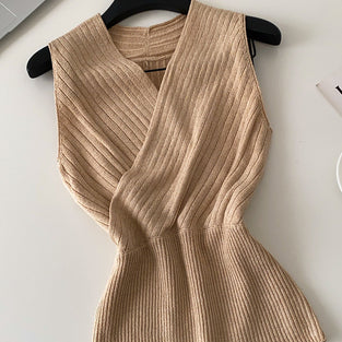 Ribbed Wrap Front Sleeveless Top