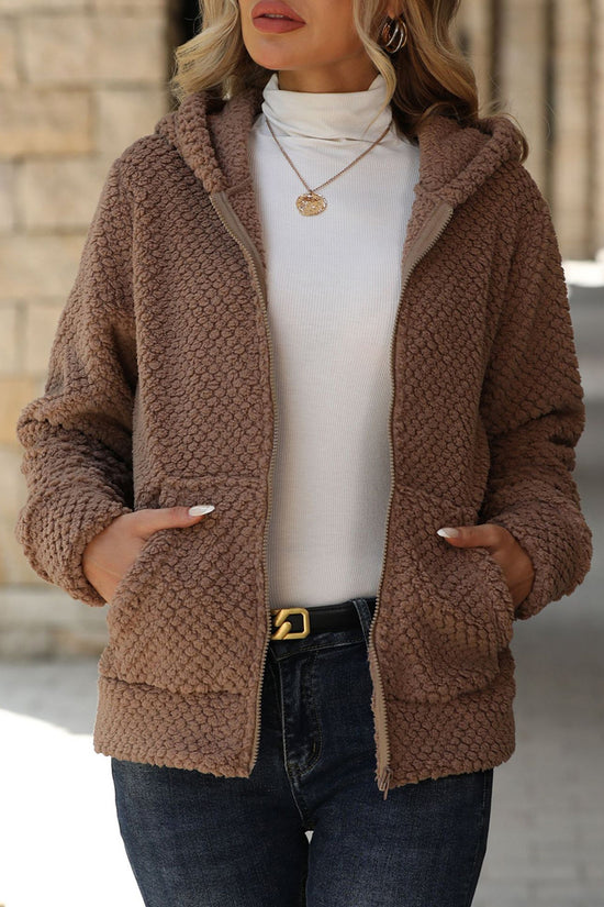 Cozy Hooded Zip-Up Textured Jacket