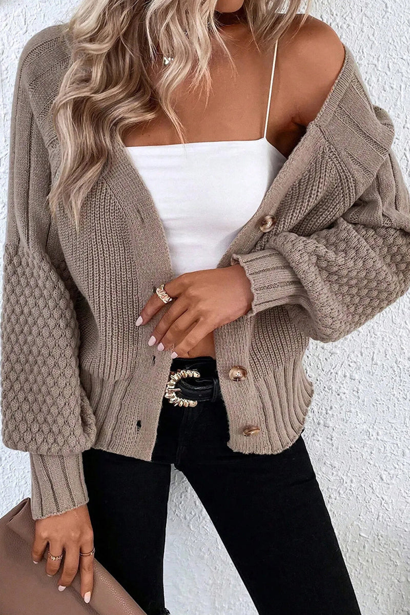 Textured Sleeve Button-Up Cardigan