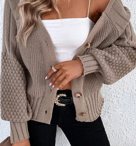Textured Sleeve Button-Up Cardigan