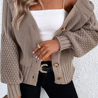 Textured Sleeve Button-Up Cardigan