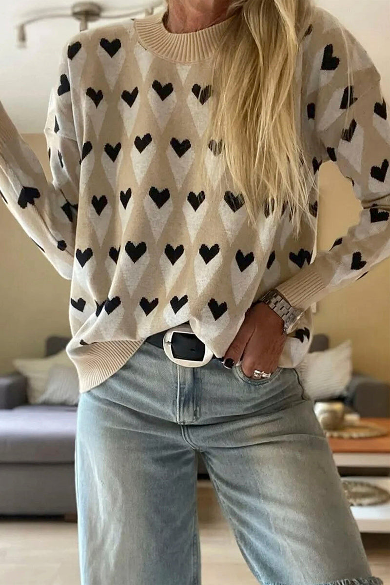 Geometric Heart Print Loose Sweater