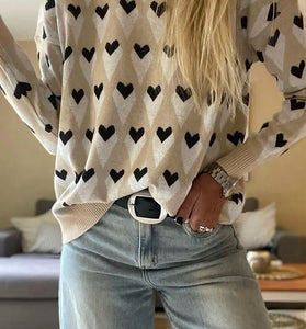 Geometric Heart Print Loose Sweater