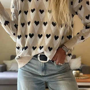 Geometric Heart Print Loose Sweater