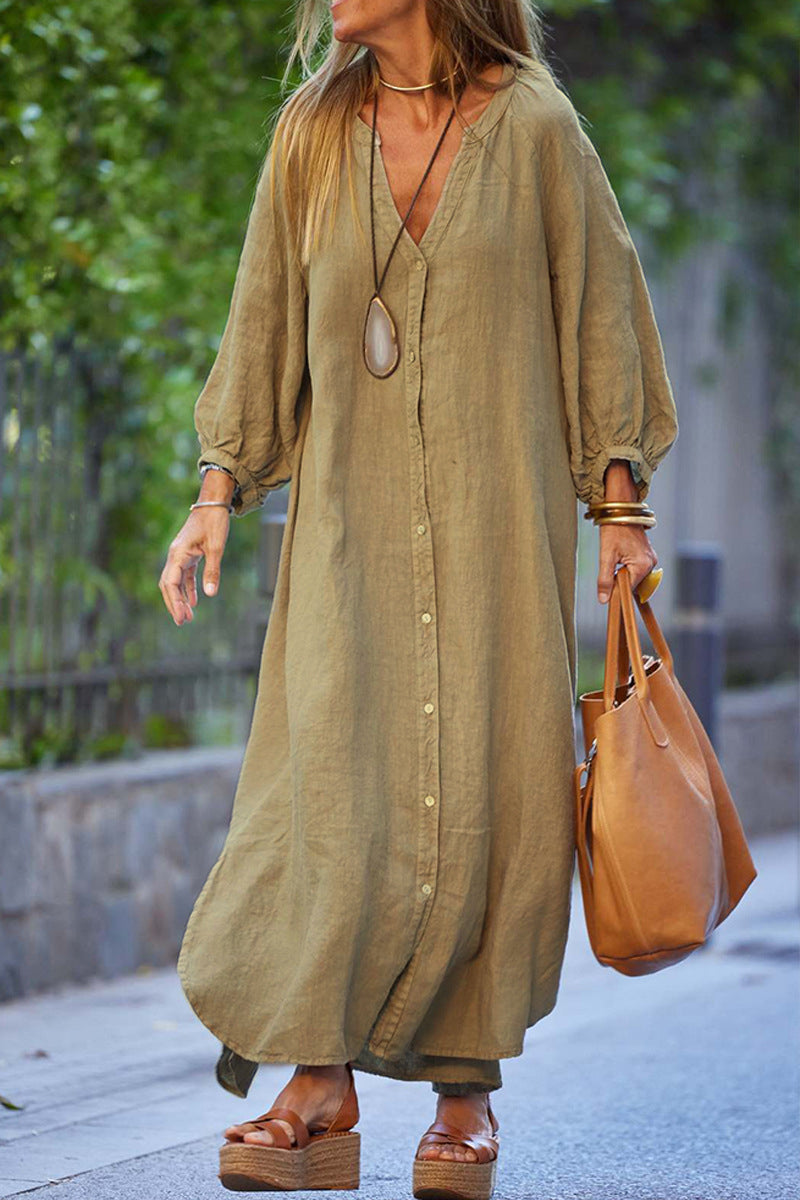 Button-Down Long Sleeve Casual Dress