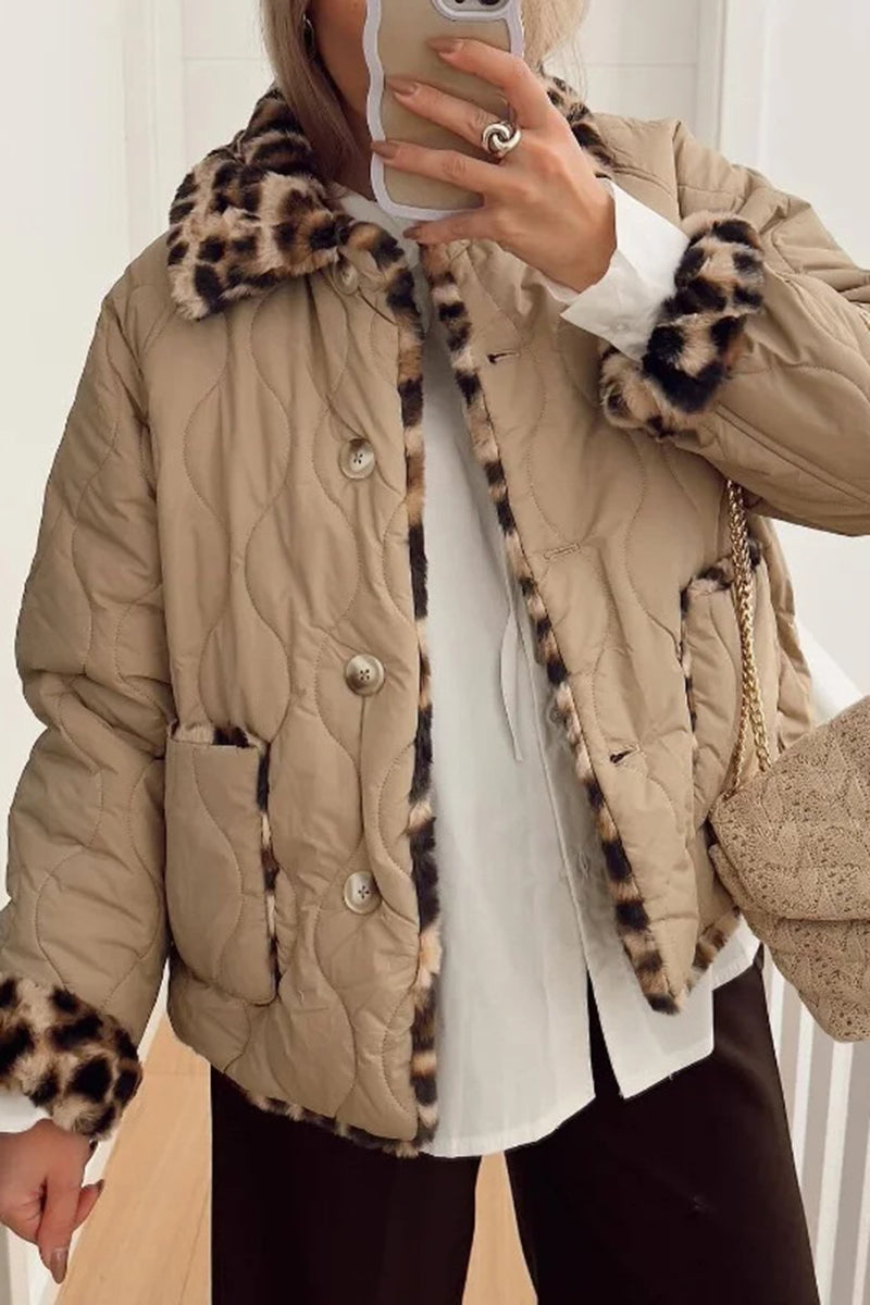 Quilted Leopard Trim Jacket