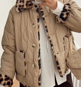 Quilted Leopard Trim Jacket