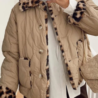 Quilted Leopard Trim Jacket