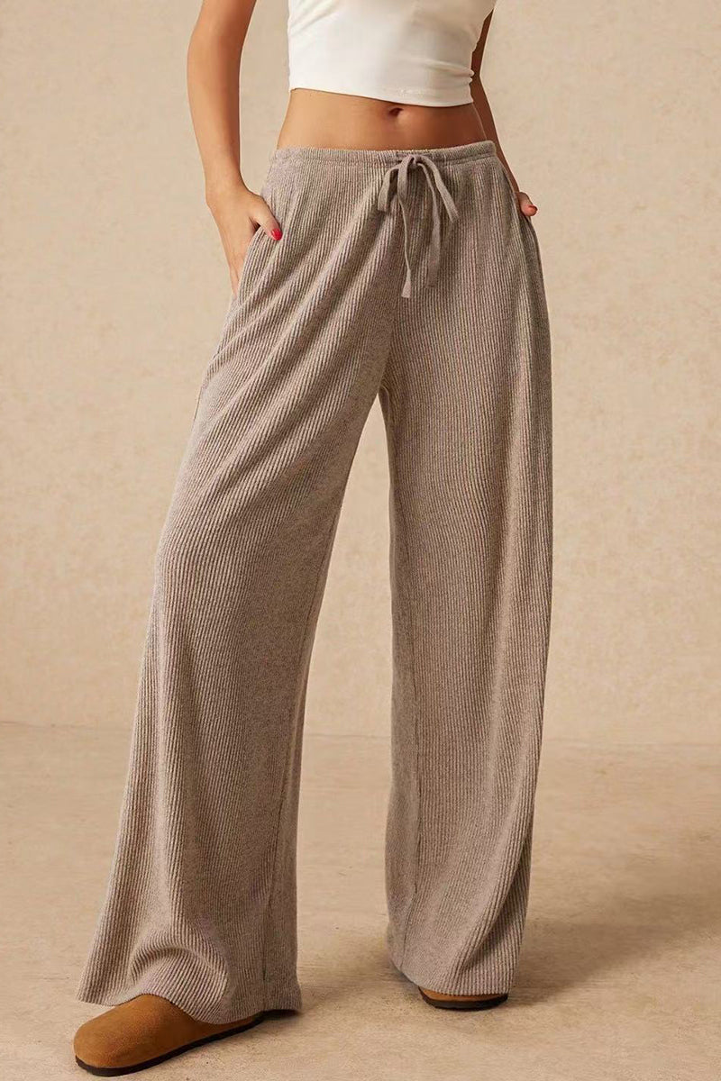 Comfy Ribbed Drawstring Casual Pants