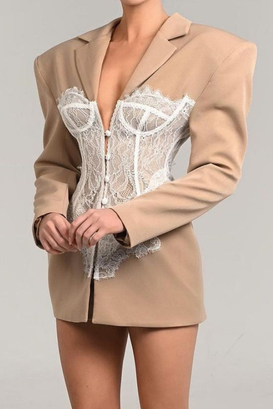 Lace-Embellished Structured Blazer