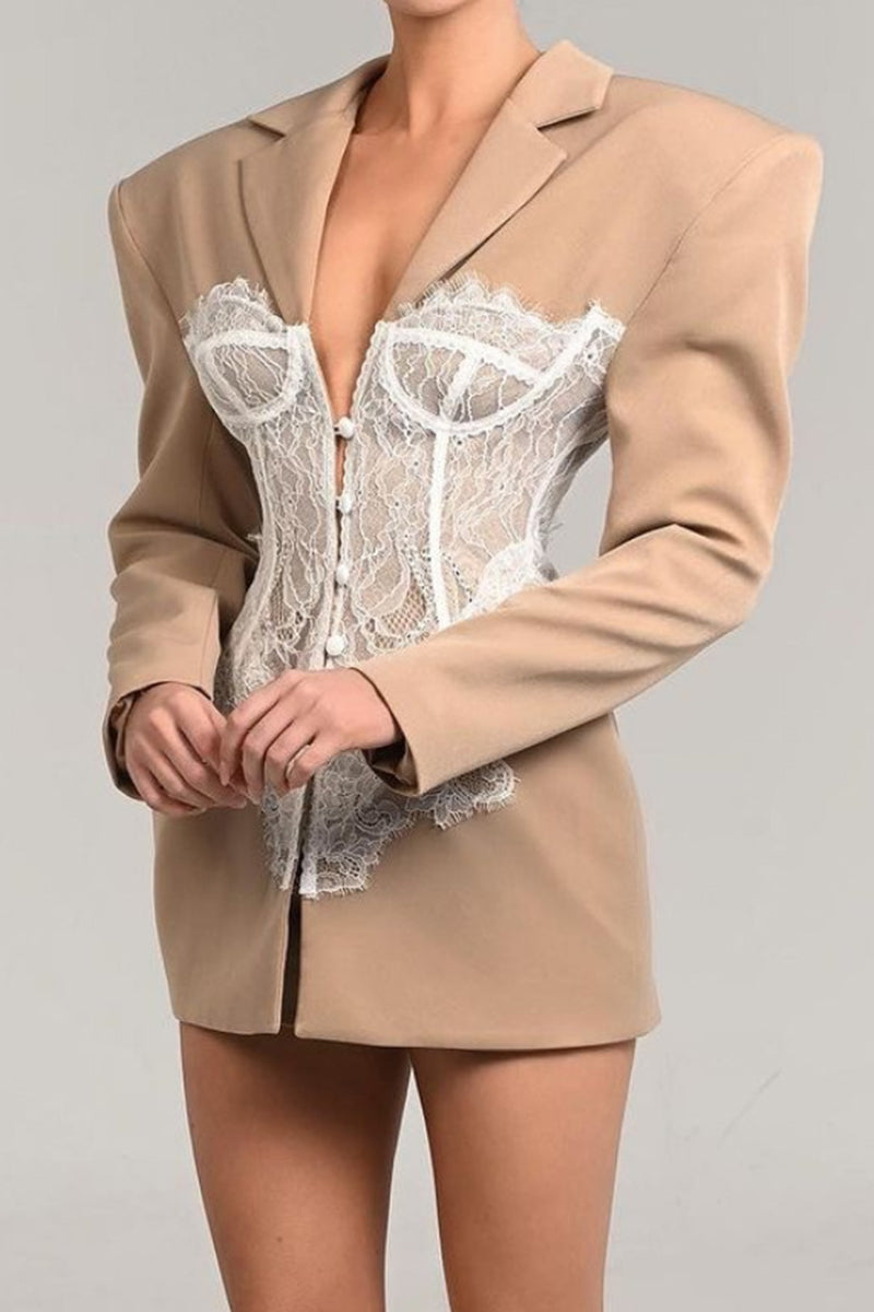 Lace-Embellished Structured Blazer