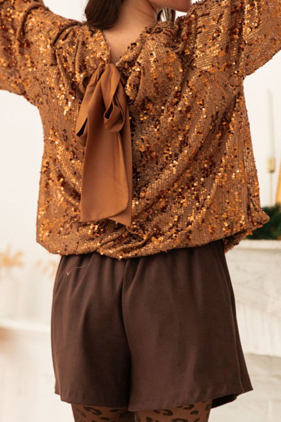 Sparkling Sequin Short Sleeve Blouse