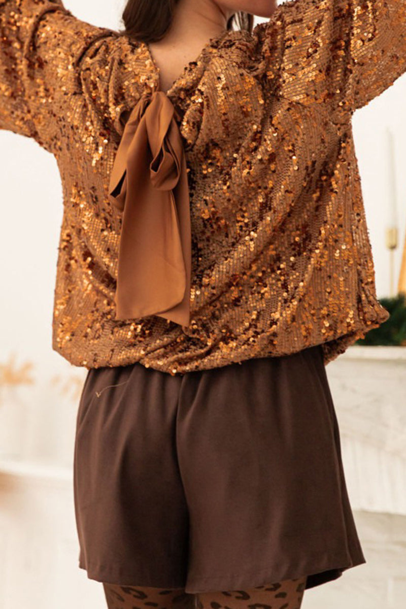 Sparkling Sequin Short Sleeve Blouse