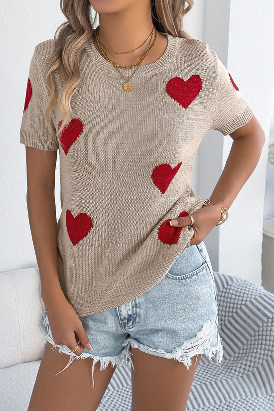 Heart Pattern Short Sleeve Sweater