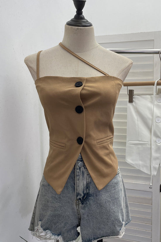 Button-Up Sleeveless Crisscross Tank