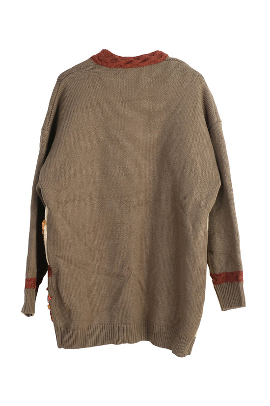Woodland Motif Cardigan with Rustic Charm