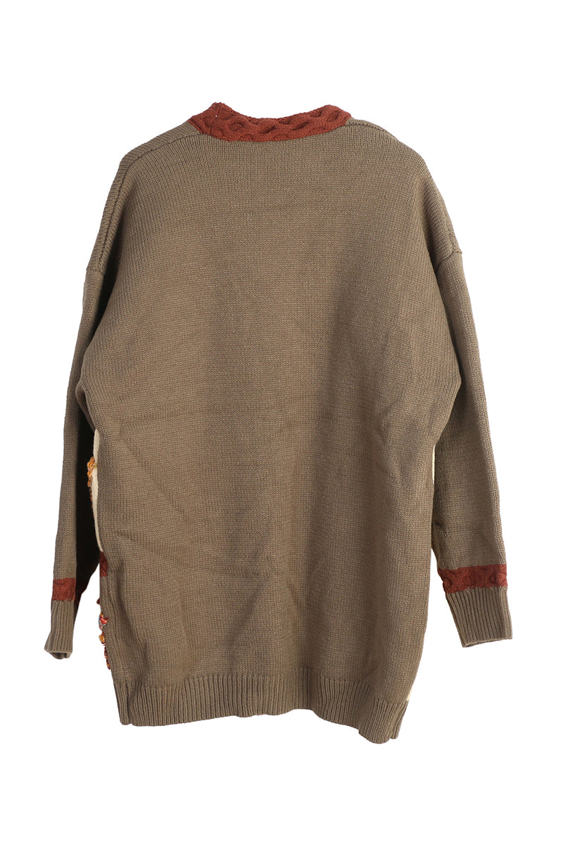 Woodland Motif Cardigan with Rustic Charm