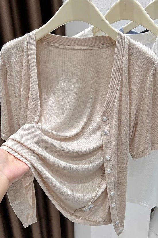 Button-Front Short Sleeve Top