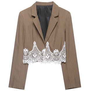 Pinstripe Lace Trim Cropped Blazer
