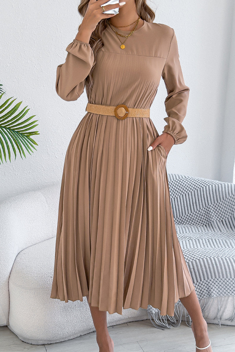 Elegant Pleated Long Sleeve Casual Dress