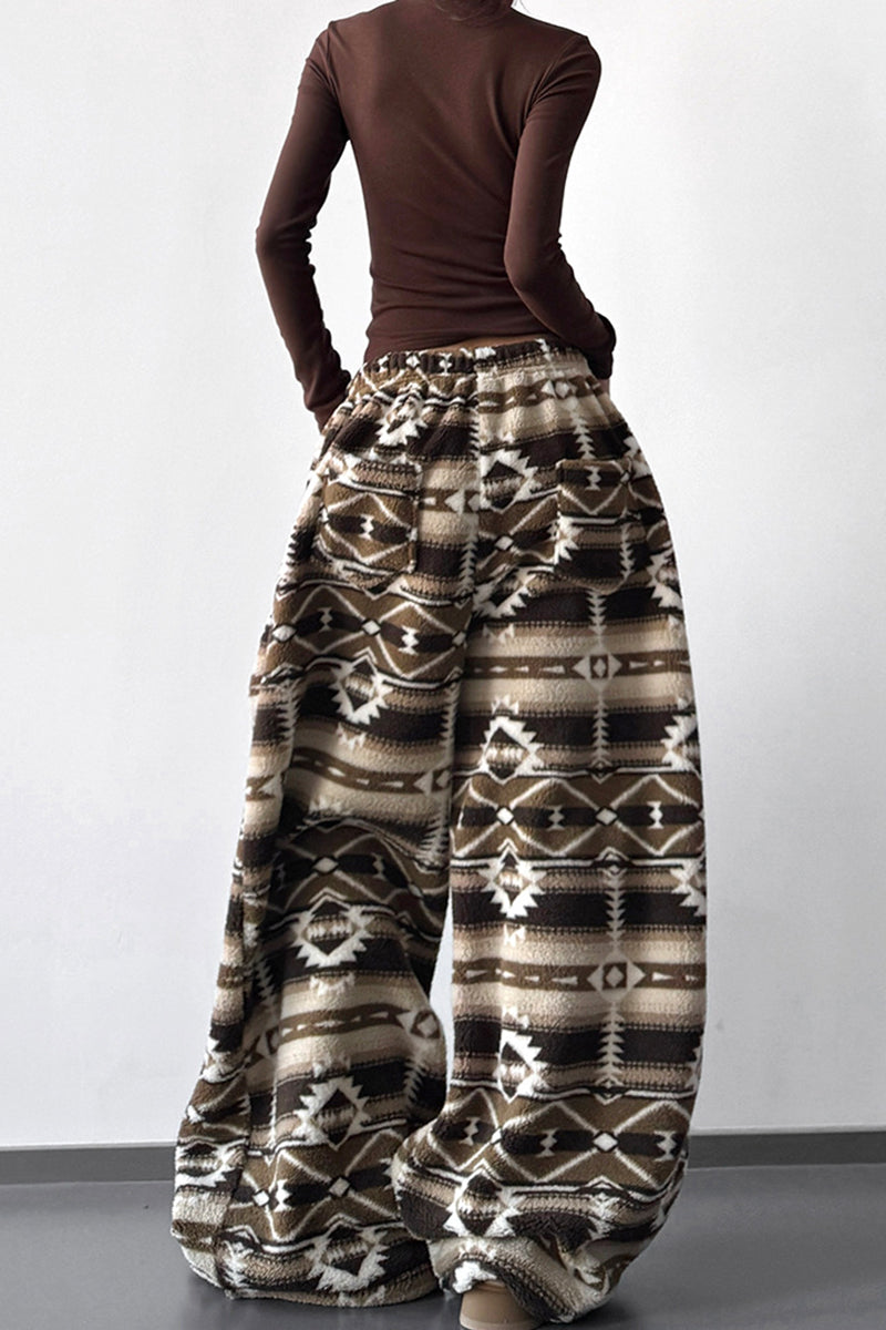 Tribal Pattern Wide-Leg Casual Pants