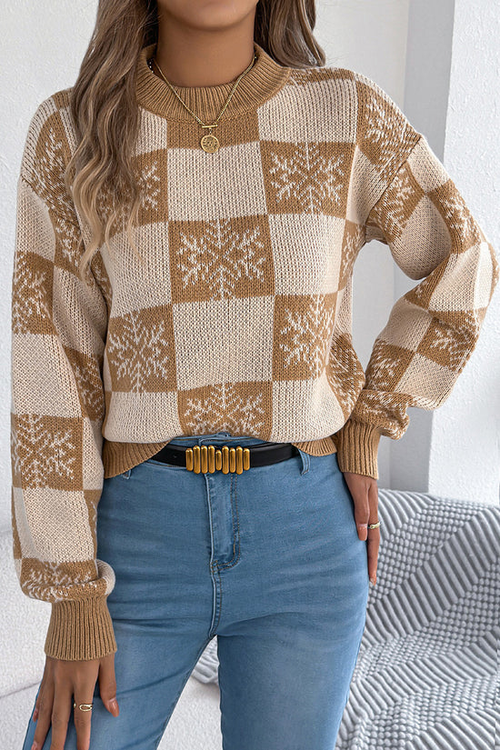 Checkered Snowflake Knit Sweater