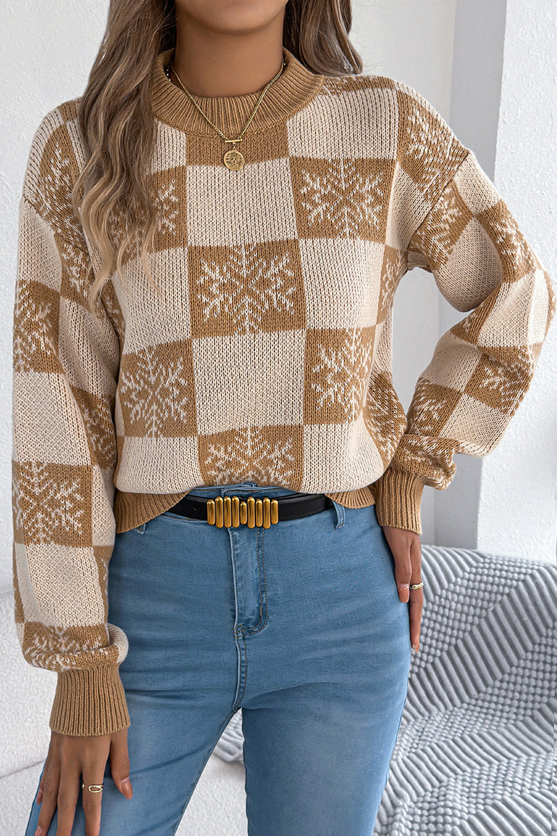 Checkered Snowflake Knit Sweater