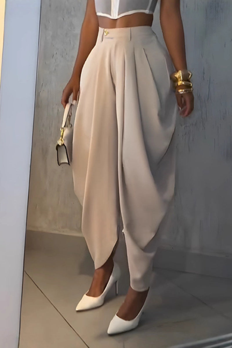 Pleated Hem Draped Casual Pants