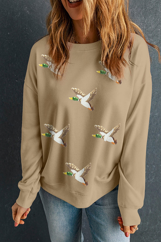 Sequin Mallard Graphic Pullover Sweatshirt