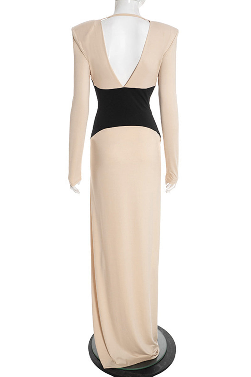 Long Sleeve Deep V-Neck Maxi Dress