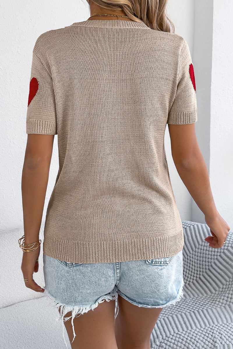 Heart Pattern Short Sleeve Sweater