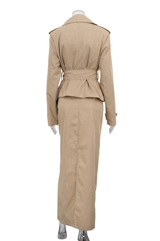 Elegant Trench Coat Skirt Set