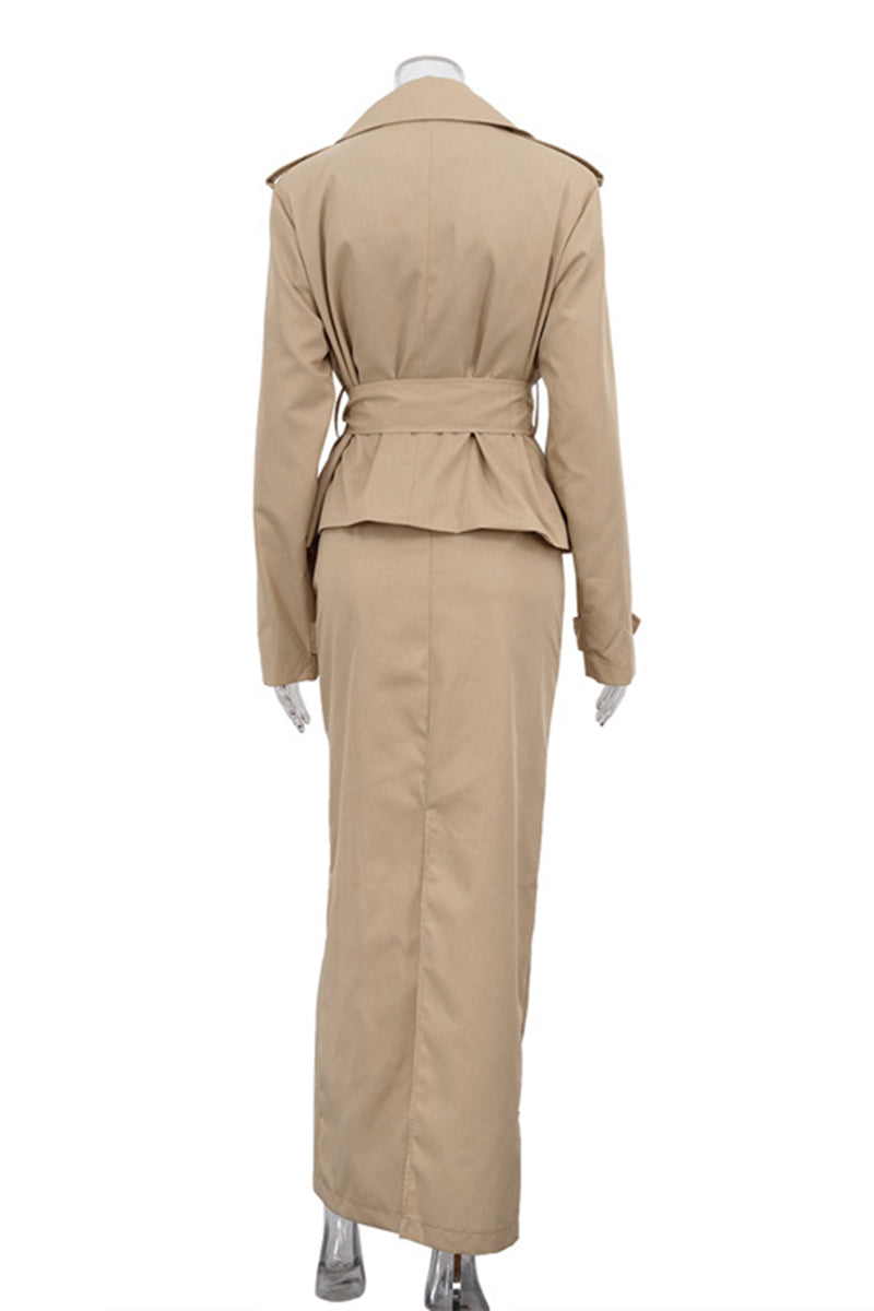 Elegant Trench Coat Skirt Set