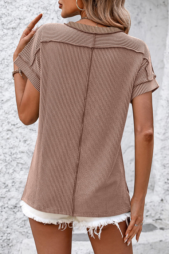 Casual Short Sleeve Ribbed T-Shirt
