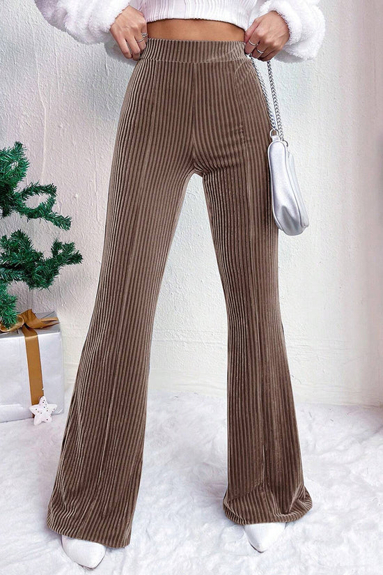 High Waist Ribbed Casual Flared Pants