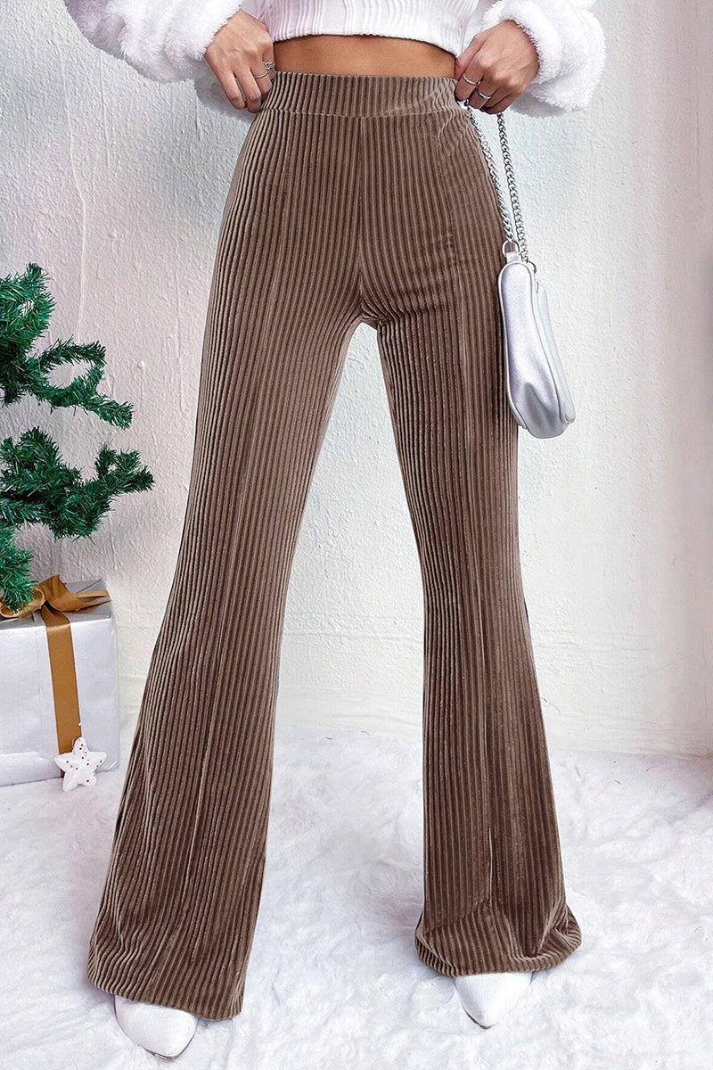 High Waist Ribbed Casual Flared Pants