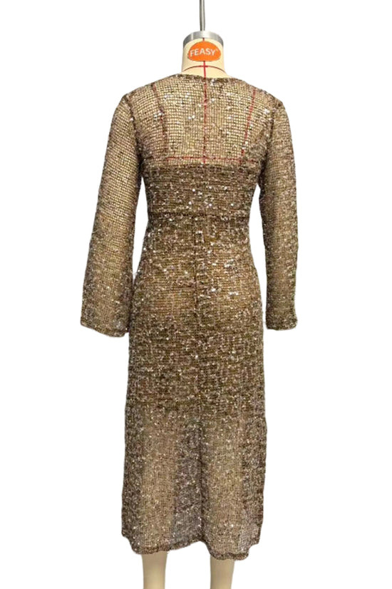 Glitter V-Neck Casual Sequin Dress