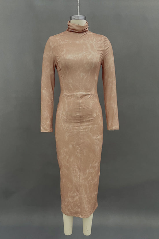 Long Sleeve Casual Turtleneck Midi Dress