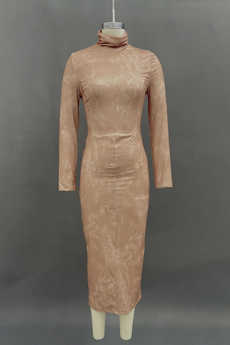 Long Sleeve Casual Turtleneck Midi Dress
