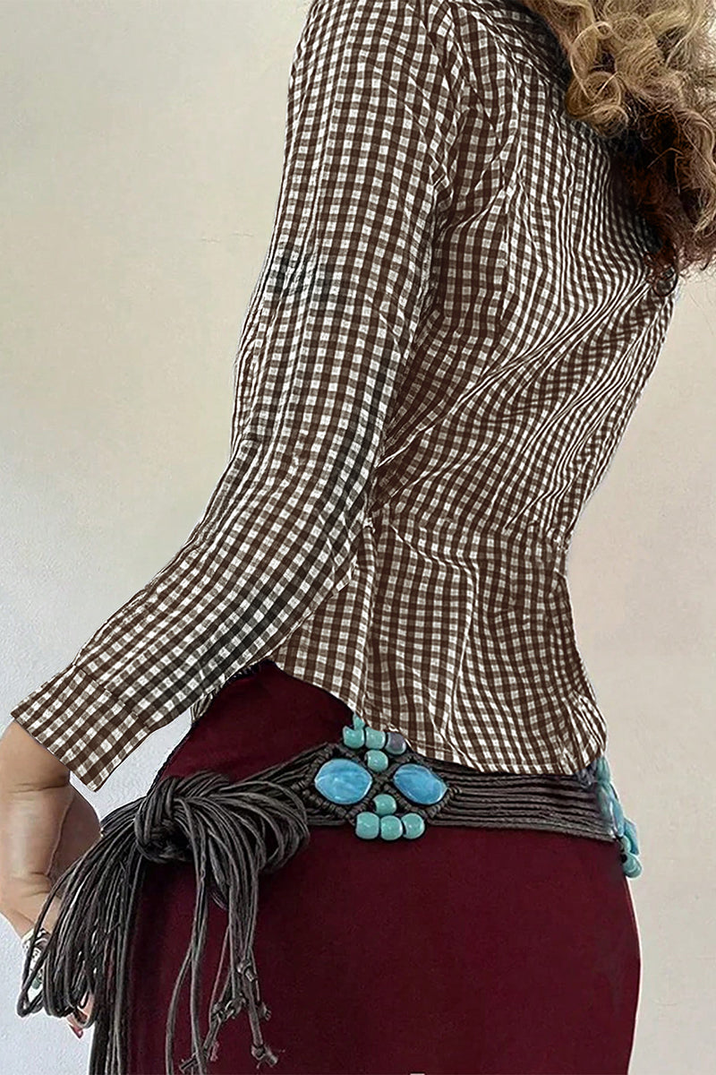 Checkered Button-Up Blouse
