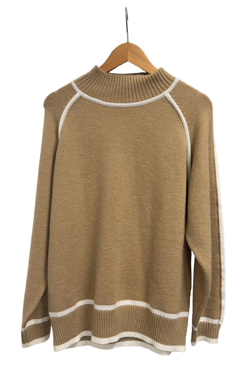 Classic Mock Neck Sweater with Contrast Trim