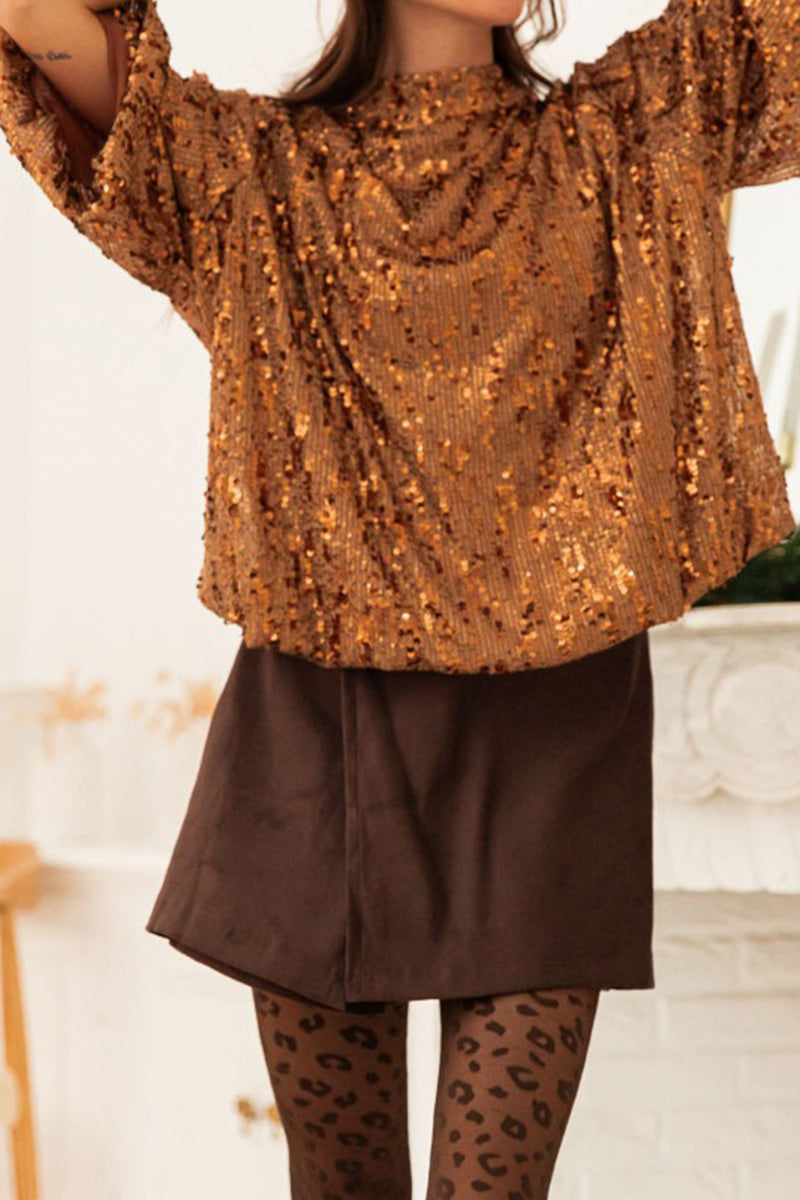 Sparkling Sequin Short Sleeve Blouse