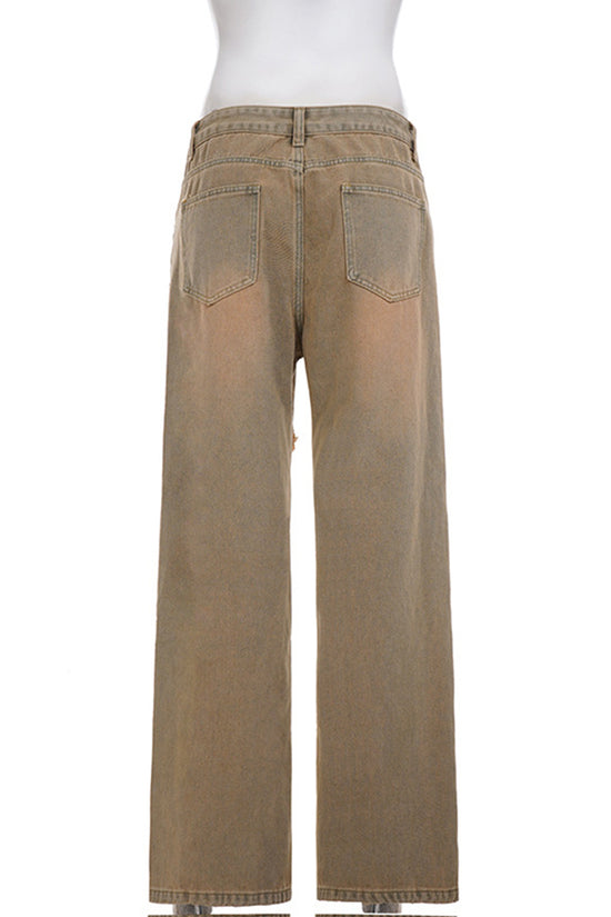 Distressed Straight Leg Denim Jeans