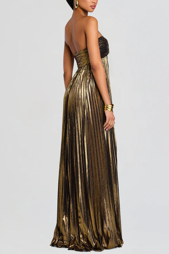 Strapless Metallic Slit Dress