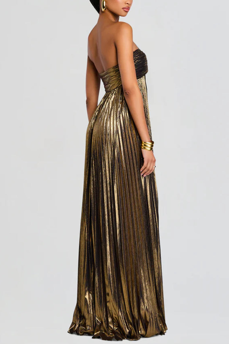 Strapless Metallic Slit Dress