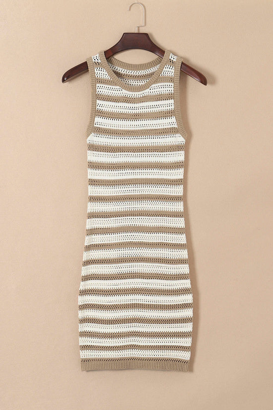 Stripe Hollowed Knit Sleeveless Dress