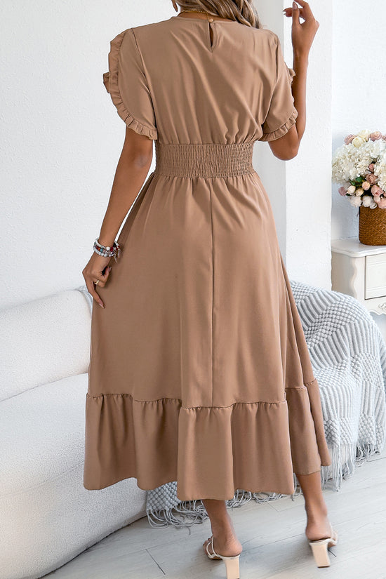 Ruffled Short Sleeve Casual Midi Dress