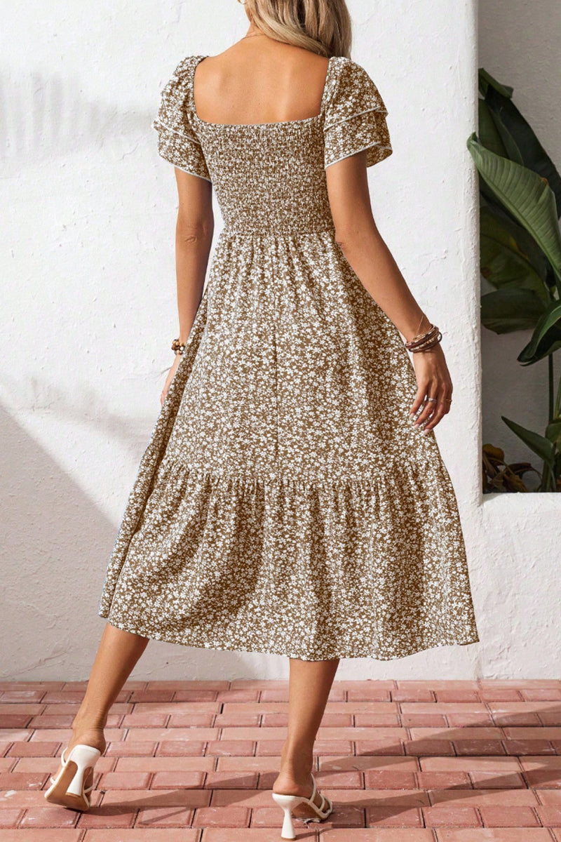 Flowy Floral Smocked Casual Dress