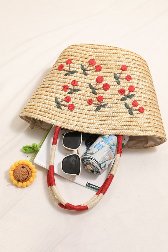 Straw Tote with Cherry Design